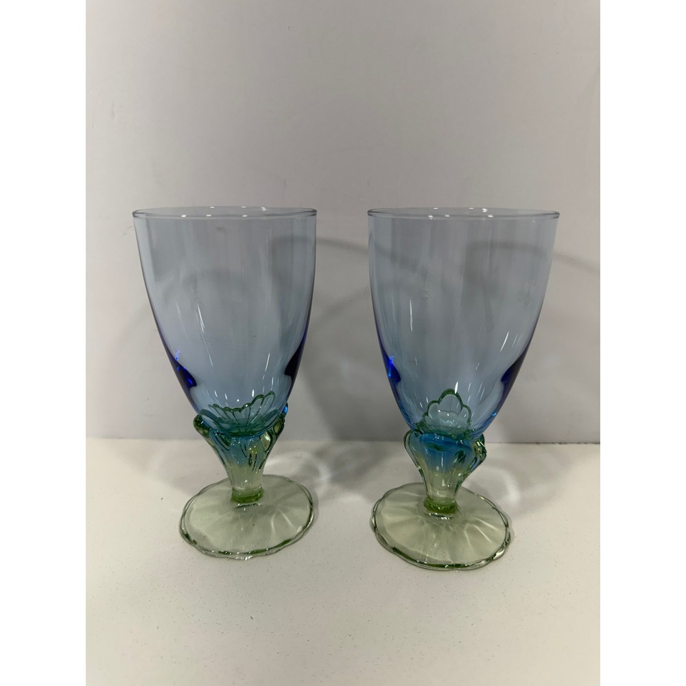 Bormioli Rocco Bahia Water Goblets Set of 2 Blue Green Italian Glass 6.25"